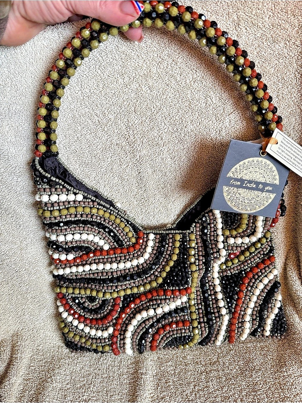 Hand Beaded Shoulder Bag in Black & Multicolor NWT